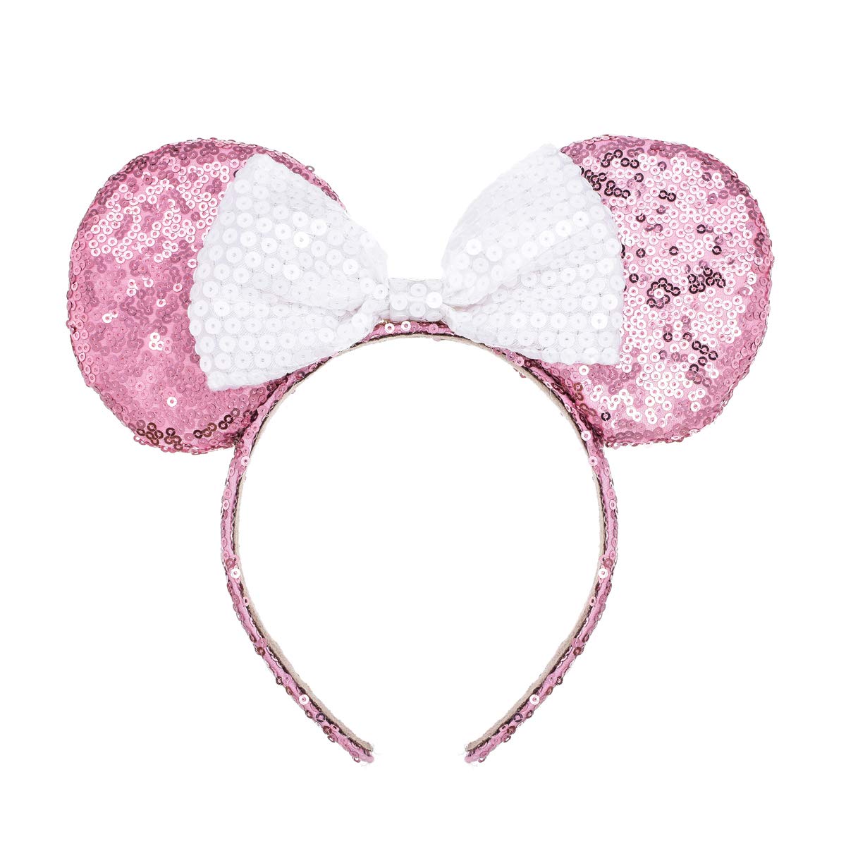 A Miaow Sequin Black Mouse Ears Headband MM Glitter Hair Clasp Adults Women Butterfly Hair Hoop Birthday Party Holiday Park Photo Supply (Pink