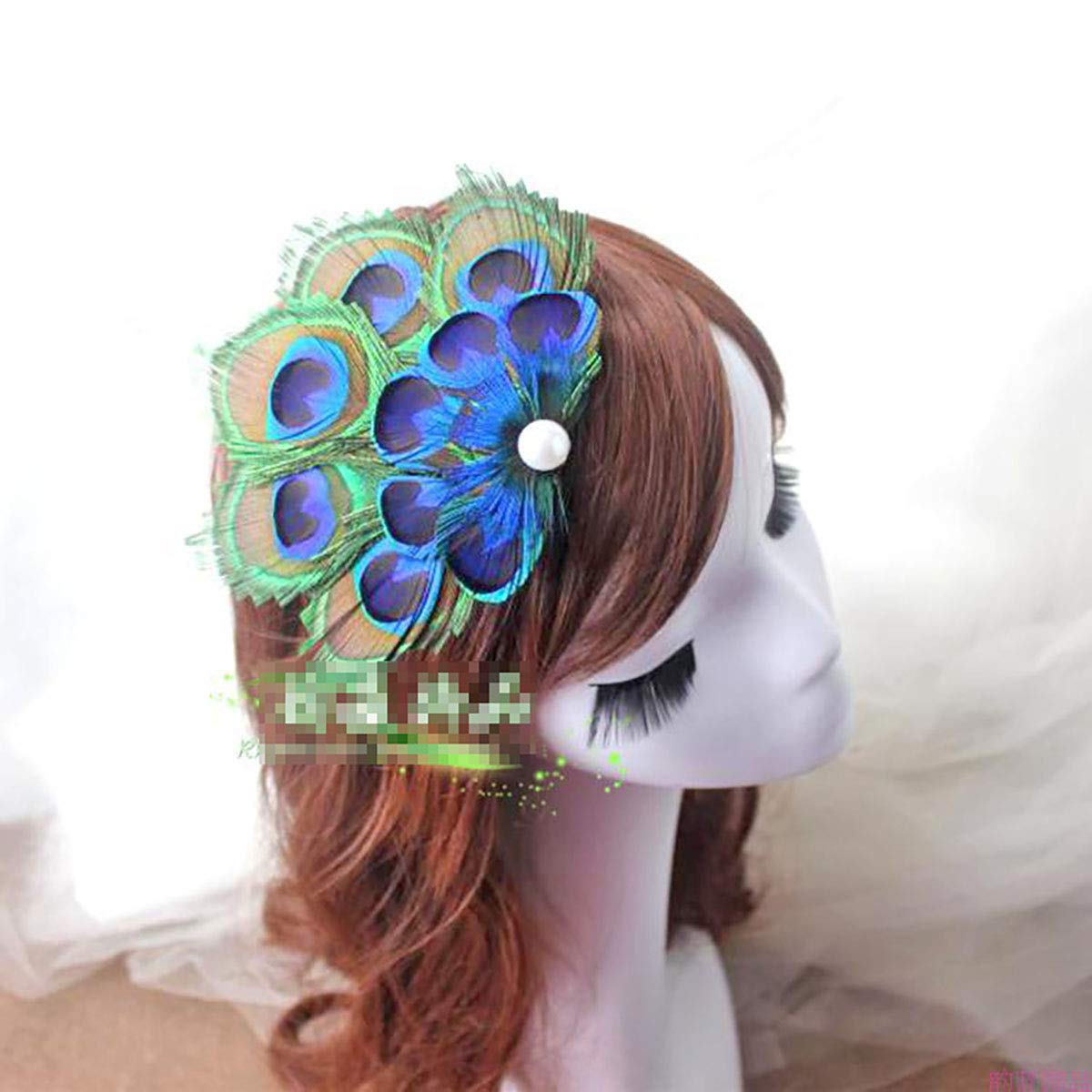 Women Bohemian Peacock Feather Hair Clip Hair Pin Elegant Fascinator Wedding Dance Party Headdress Headwear Hair Accessory Sequined Showgirl Headpiece