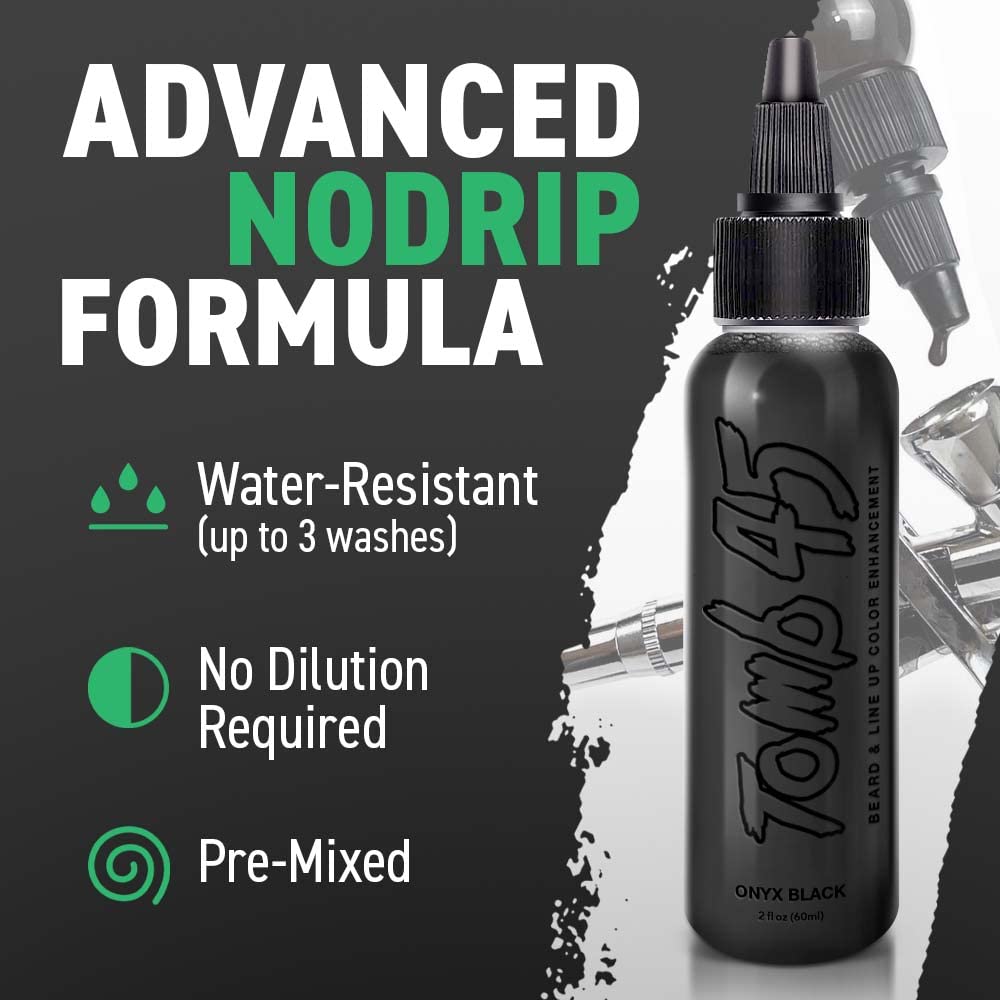 Tomb 45 NO DRIP Enhancement Color (Onyx Black) | Hair Enhancer For Beard & Lineup | Water Resistant Hairline Filler Spray | Barber Beard Liner
