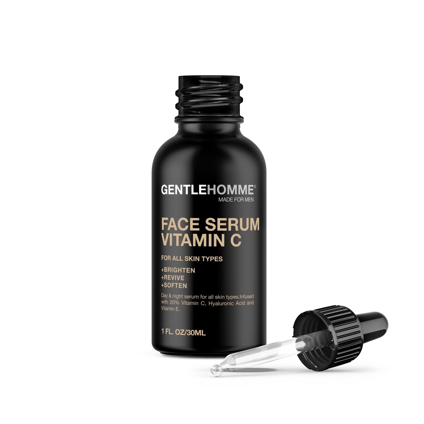 Gentlehomme - Vitamin C Face Serum - Men’s Facial Serum - With 20% Vitamin C, Hyaluronic Acid & Vitamin E - Helps Brighten, Revive & Soften Skin