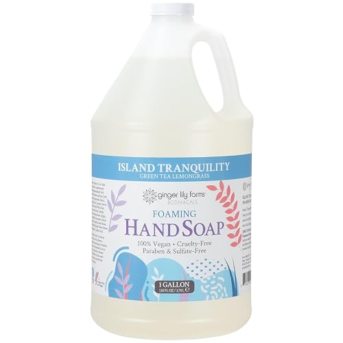 Ginger Lily Farms Botanicals All-Purpose Foaming Hand Soap Refill, Island Tranquility, 100% Vegan & Cruelty-Free, Green Tea Lemongrass Scent, 1 Gallon