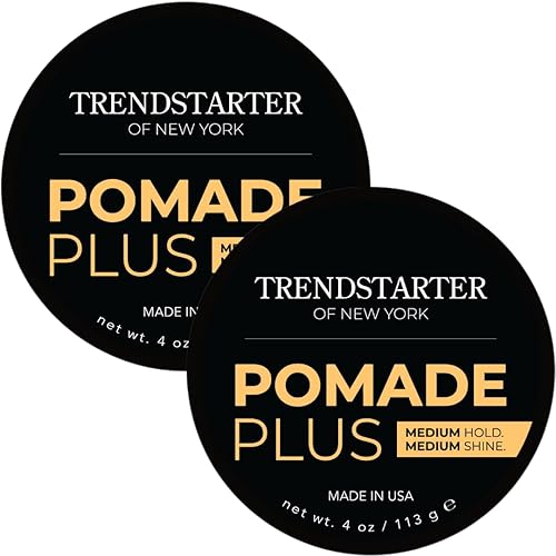 TRENDSTARTER Pomade Plus, 4 oz - Medium Hold and Shine, Premium Flake-Free Water-Based Hair Styling Gel for All Hair Types - Pack of 2 - Includes