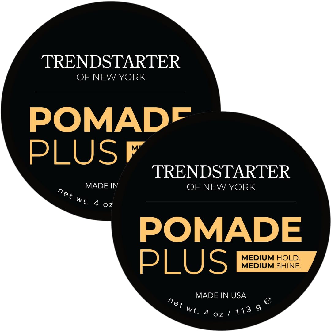 TRENDSTARTER Pomade Plus, 4 oz - Medium Hold and Shine, Premium Flake-Free Water-Based Hair Styling Gel for All Hair Types - Pack of 2 - Includes