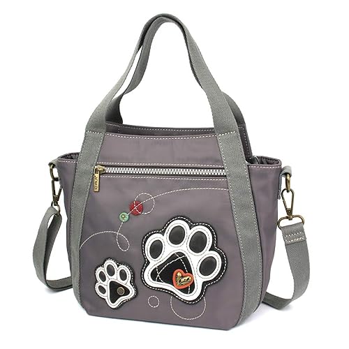 CHALA Venture Mini Carryall - RFID Protected Nylon Bag with Adjustable Crossbody Strap - Paw Print - gray
