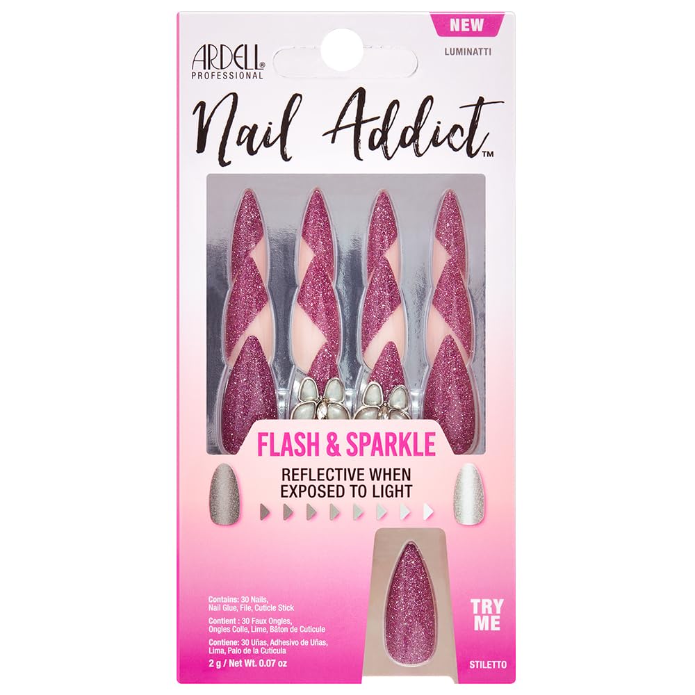 Ardell Press On Nails Stiletto, Flash & Sparkle - Luminatti Style Fake Nail, Glue on Nails, Nail Kit, 1 Pack