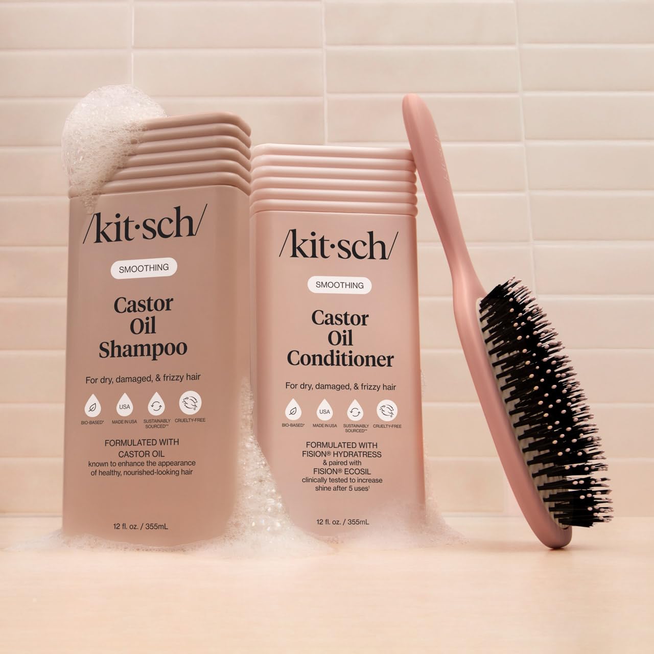 Kitsch Castor Oil Shampoo & Conditioner Set for Dry, Damaged & Frizzy Hair - Nourishing Hair Care for Women & Men - Smooths, Softens & Improves