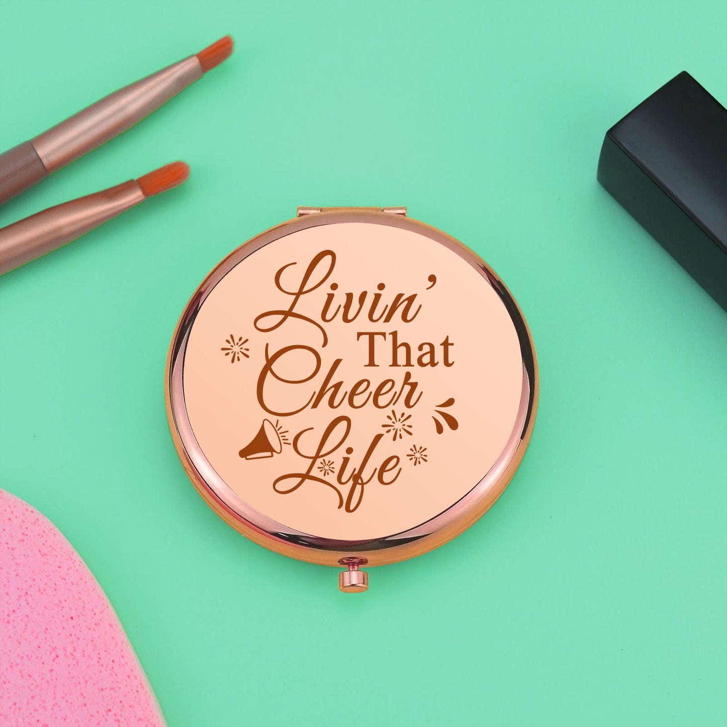 Mwphuy Cheer Gifts for Girls Sister Cheerleading Gift Compact Makeup Mirror for Women Cheer Gifts for Team Inspirational Gift Folding Pocket Mirror