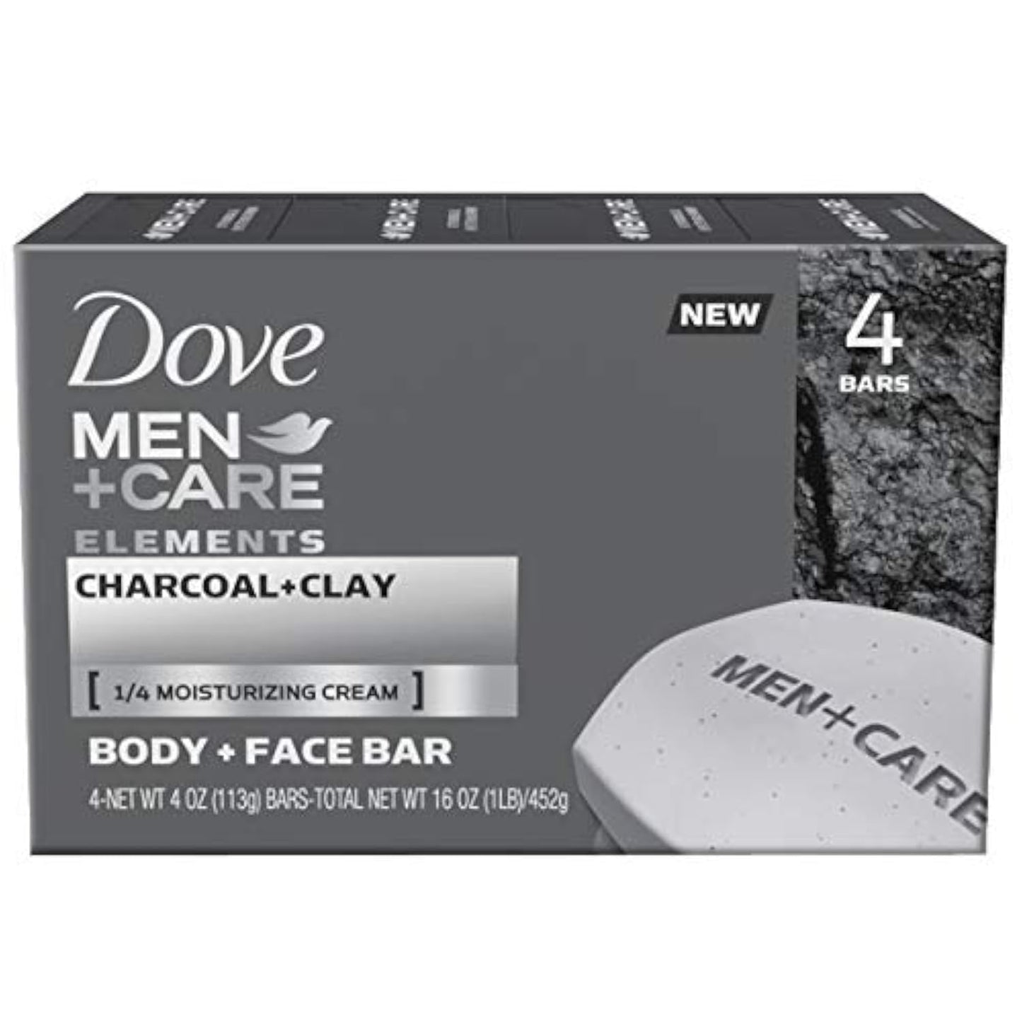 Dove Men+Care Elements Body and Face Bar Charcoal + Clay 4 oz, 4 Bar