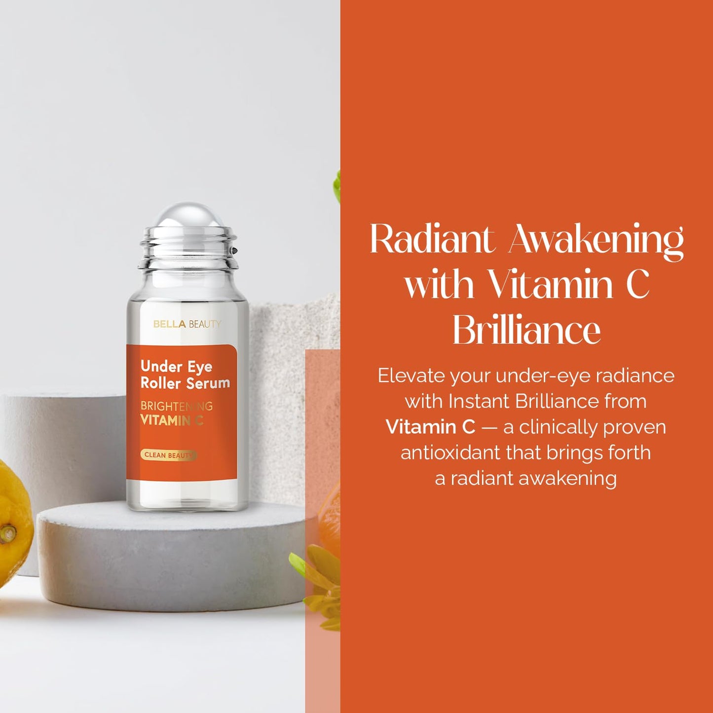 Bella Beauty Vitamin C Under Eye Roller Serum - Dermatologist Tested, Anti Aging, Korean Skin Care - Helps Minimize Dark Circles, Puffiness, Fine