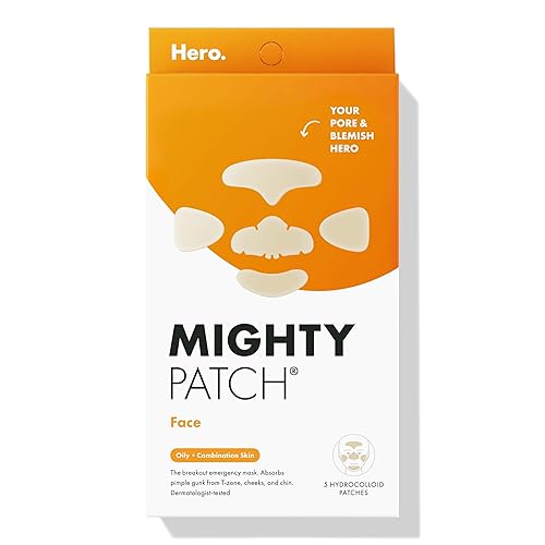 Hero Cosmetics Mighty Patch™ Face Patch - XL Hydrocolloid Face Mask for Acne, 5 Large Pimple Patches for Zit Breakouts on Nose, Chin, Forehead