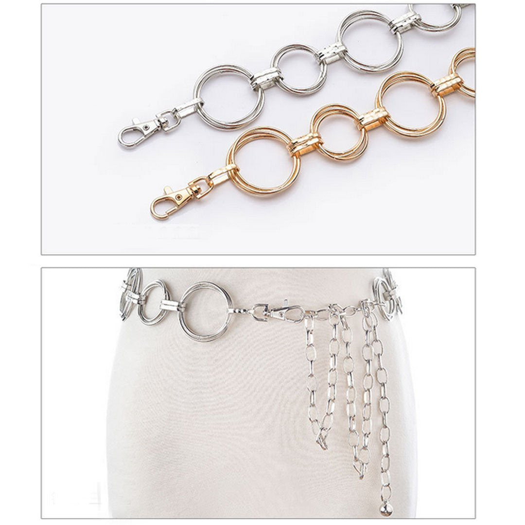 CLARA Womens Polished Metal Chain Belt O-Ring Waist Band Decorated Waist Belt for Loose Dress Sweater Blouse Shirt Silver, A-silver, One Size