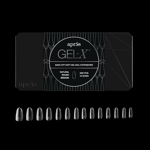Apres Gel-X® Round Box of Nail Tips | 280 Tips, Soft Gel Tips, 14 Sizes 00-9 | Half-sizes Included (Natural Round Medium) Beauty & Personal Care APRÉS
