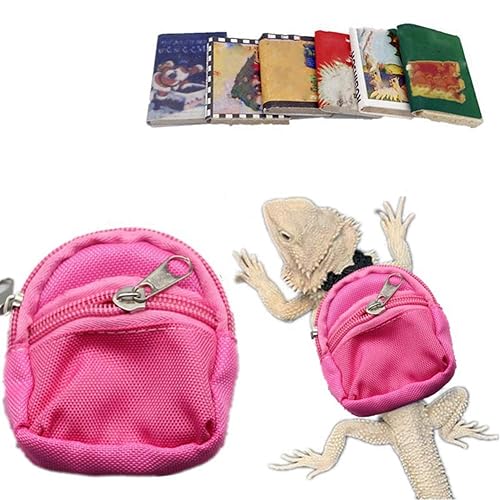 Lizard Backpack for Bearded Dragons School Bag & Books Set Reptile Apparel Accessories Handmade Photo Party Back to School Supplies for Lizard Bearded Dragon Crested Gecko Chameleon (Pink)