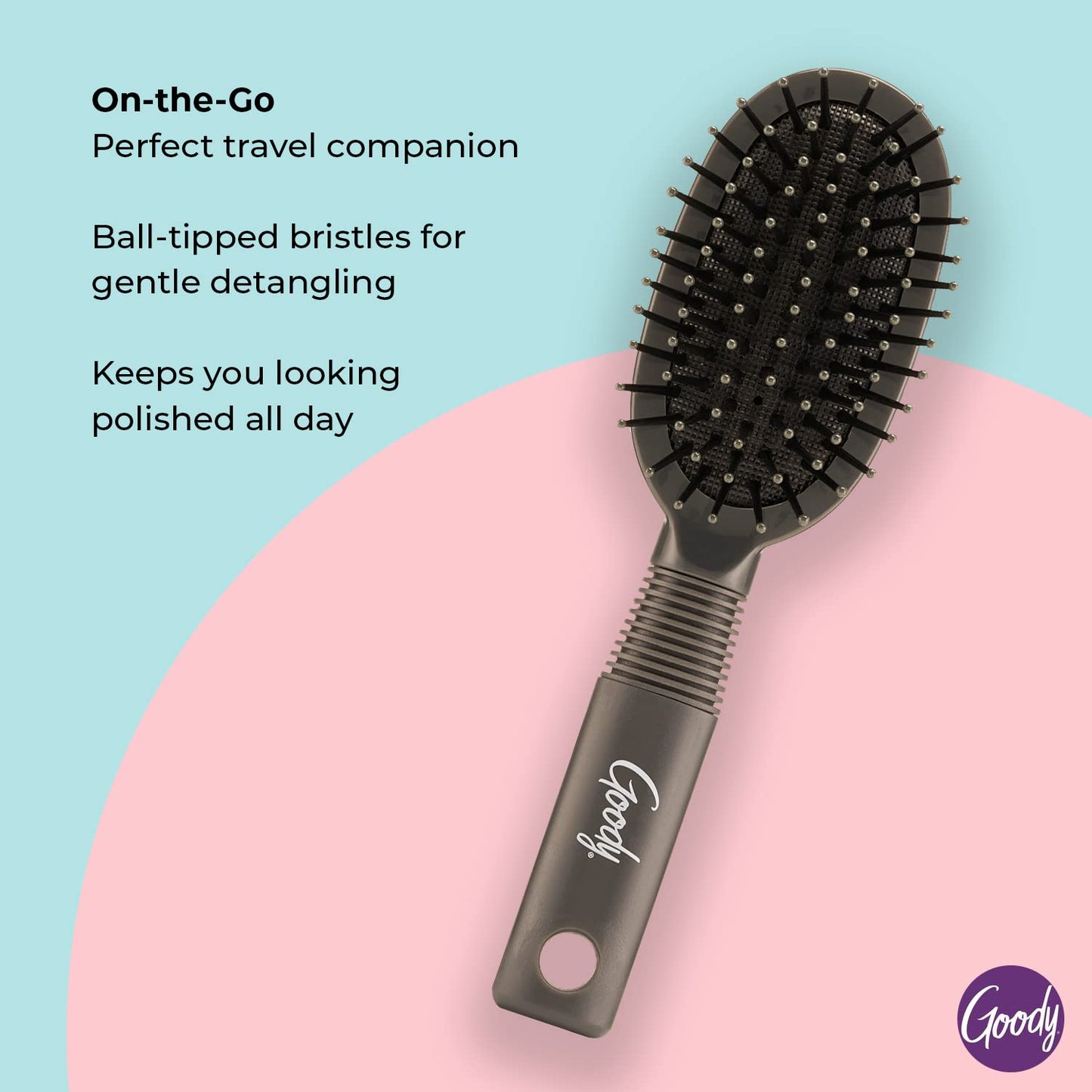 Goody Mini Cushion Hair Brush - Oval Travel Hairbrush for All Hair Types, Tangles Knots With Ease Without Tears or Breakage - Pain-Free Hair