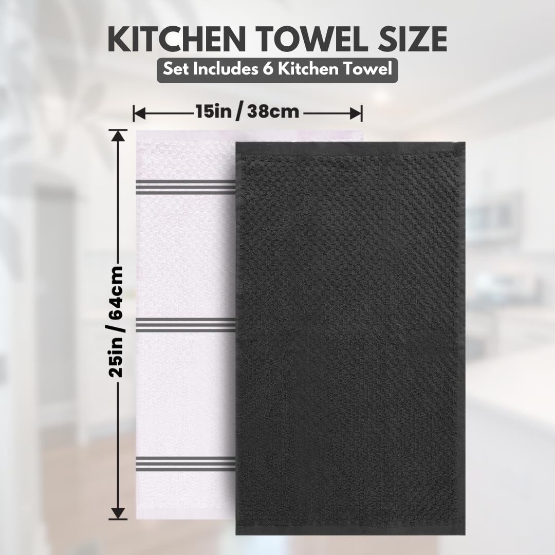 Infinitee Xclusives 100% Cotton Kitchen Towels – 15x25” Ultra Soft, Super Absorbent Terry Dish Towels, Grey