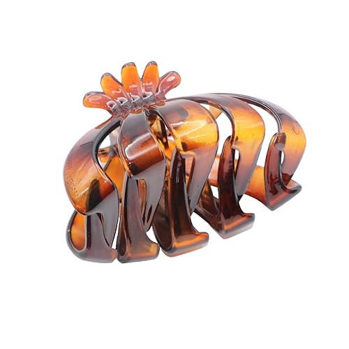 Parcelona French Fleur Medium 3.25" Wide Tortoise Shell Celluloid French Hair Claw Clips Jaw Fashion Durable and Styling Hair Accessories for Women