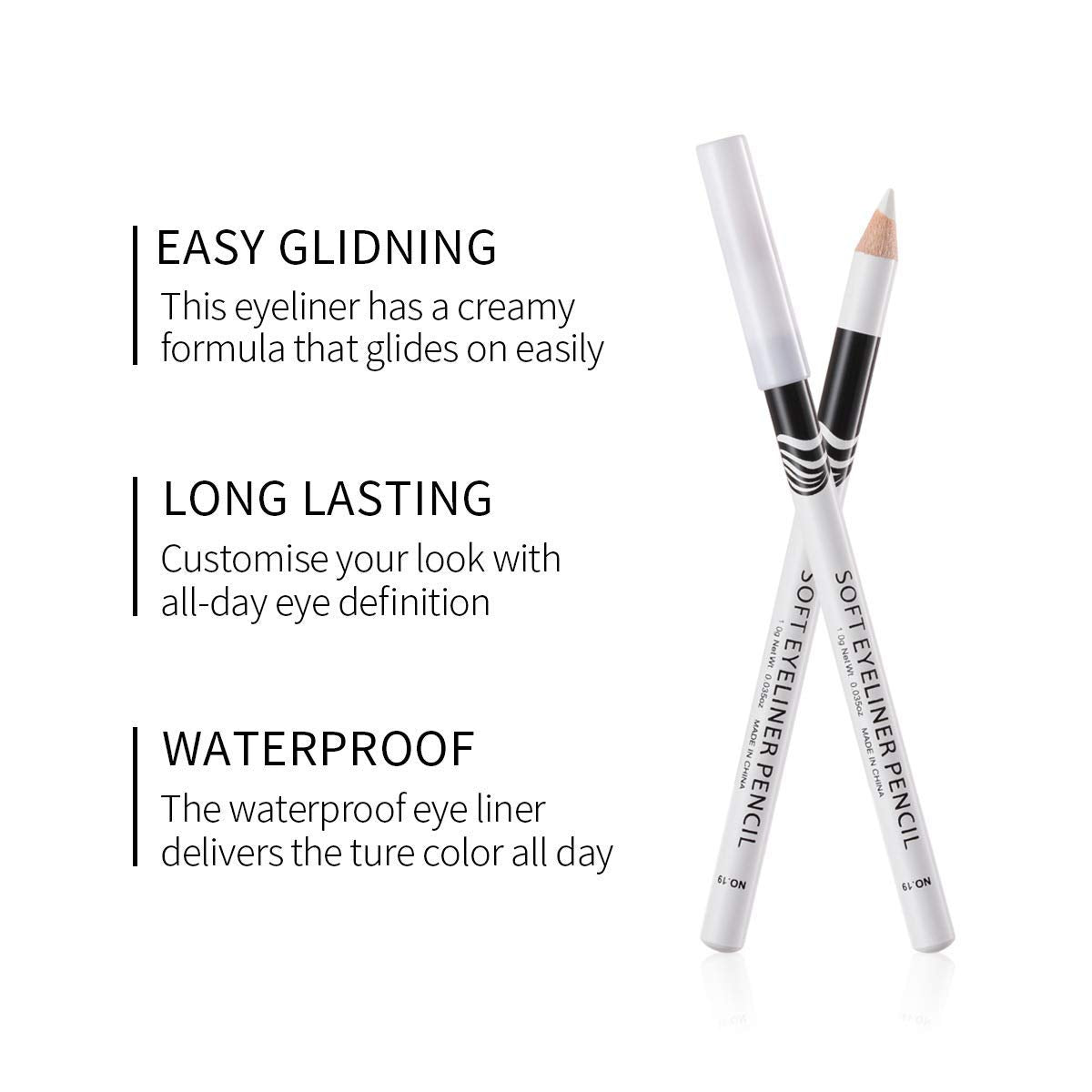 Fashionwu White Eyeliner Pencil Professional Highlighter Eye Liner Pen Soft Strokes Waterproof Long-Lasting Eyeshadow Eye Silkworm Brighten Pencil