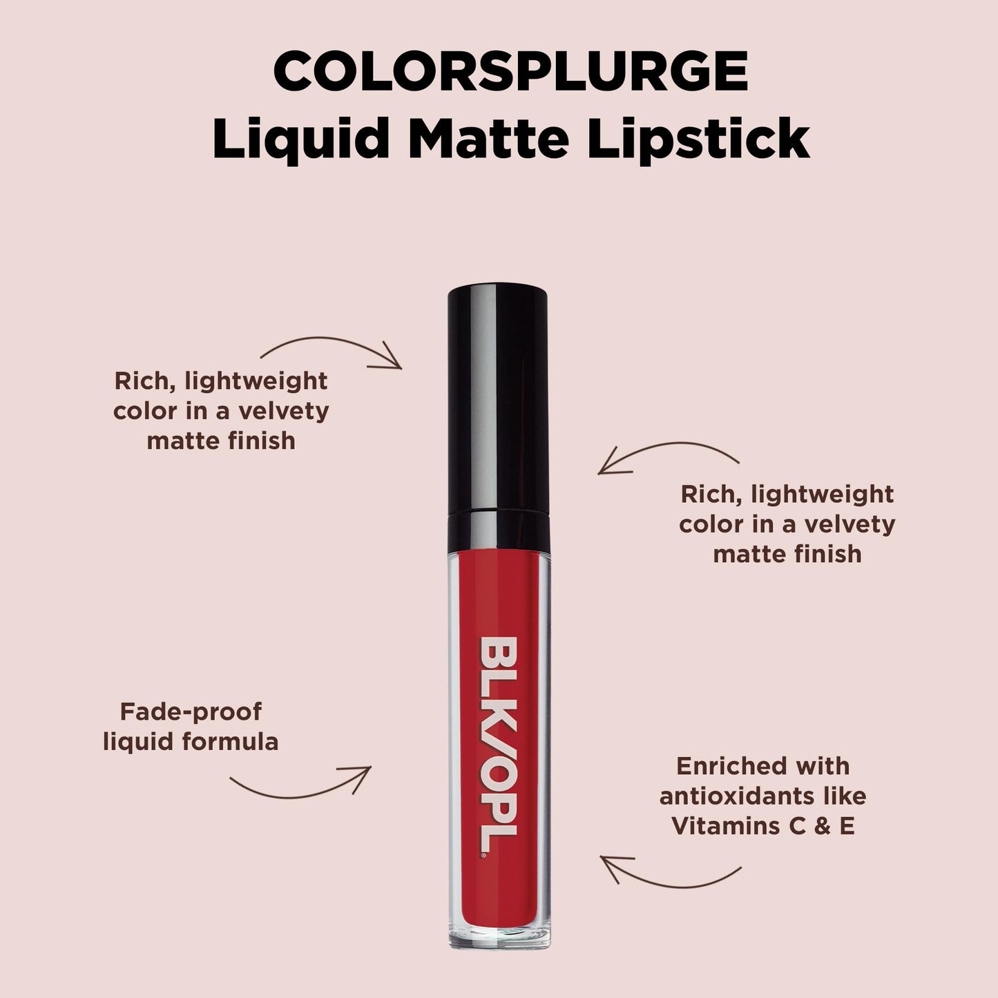 Black Opal BLK/OPL COLORSPLURGE Liquid Matte Lipstick, Berry Red - long-lasting, enriched with Vitamins C & E, paraben-free, cruelty-free