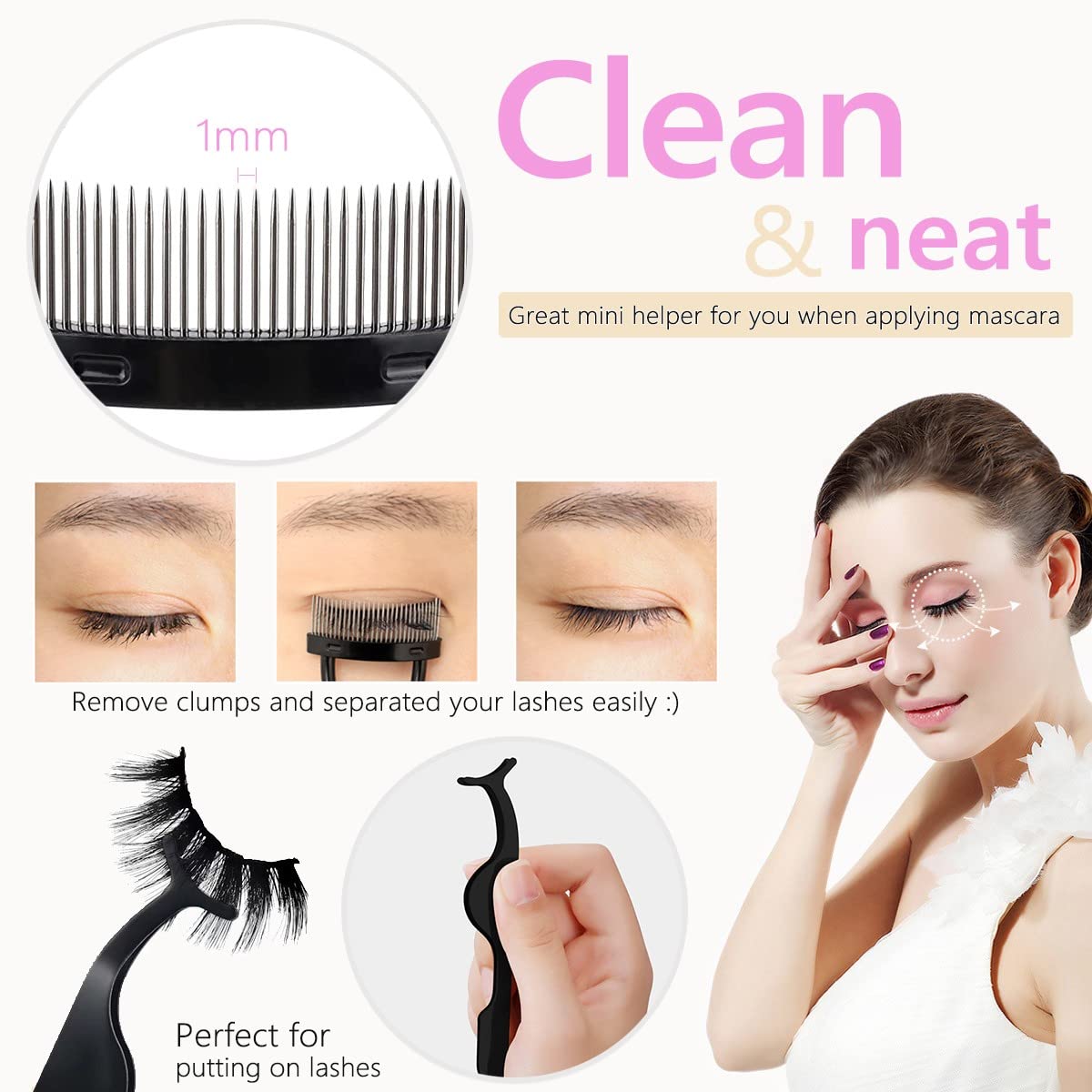 Eyelash Curlers Eyebrow Brush Kit for Women w Lash Curler, Eyelash Comb Seperator, Mascara Brushes, Eyelash Extension Tweezers, Angled Eyebrow Brush