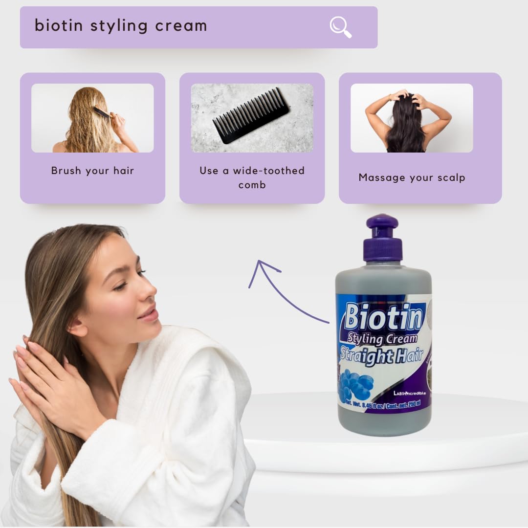 LABS INCREDIBLE Biotin Styling Cream for Straight Hair - With Biotin & Essential Nutrients - Nutrition & Shine - 250ml (8.45 fl oz)