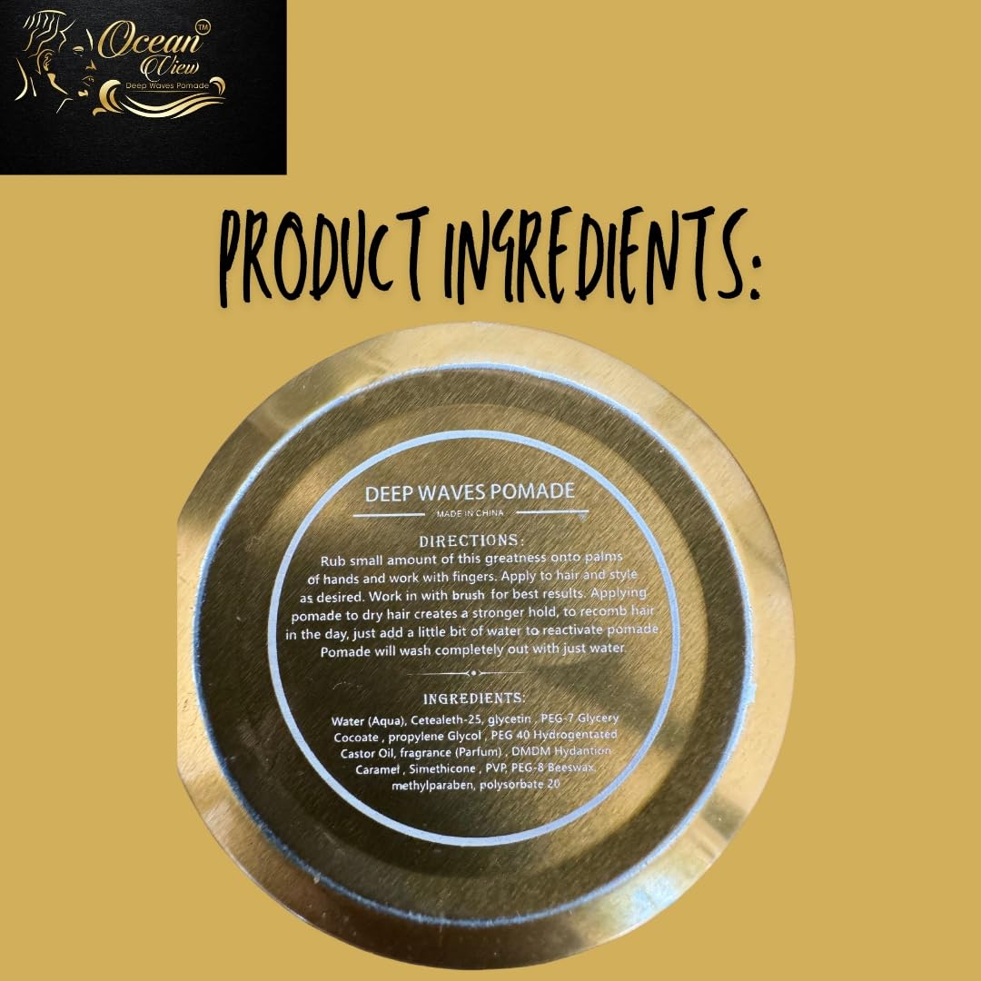 OCEAN VIEW DEEP WAVES POMADE, Gold Edition 360 Wave Grease for Men Moisturizes, Controls and Styles Black Hair - Water Based Wave Builder Pomade