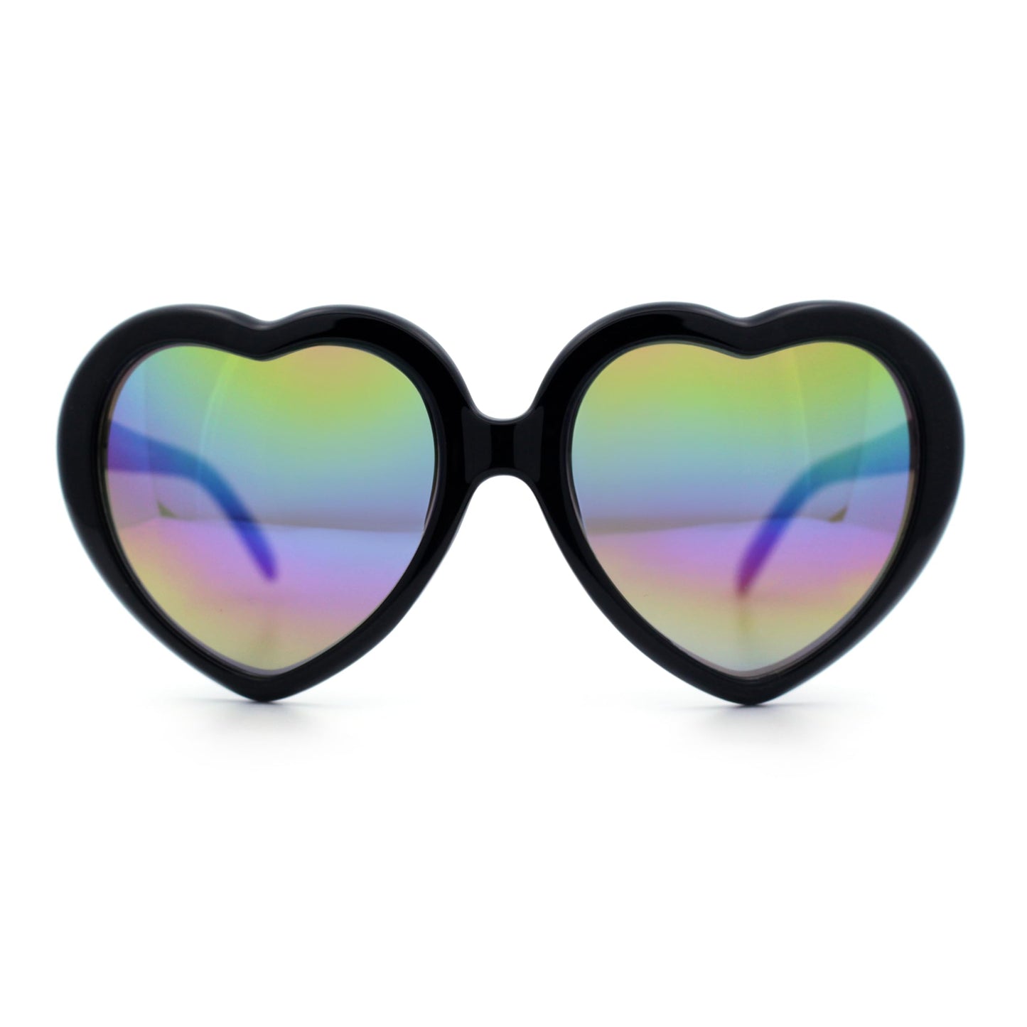Womens Mirrored Rusta Mirror Lens Plastic Frame Heart Shape Sunglasses (Black)