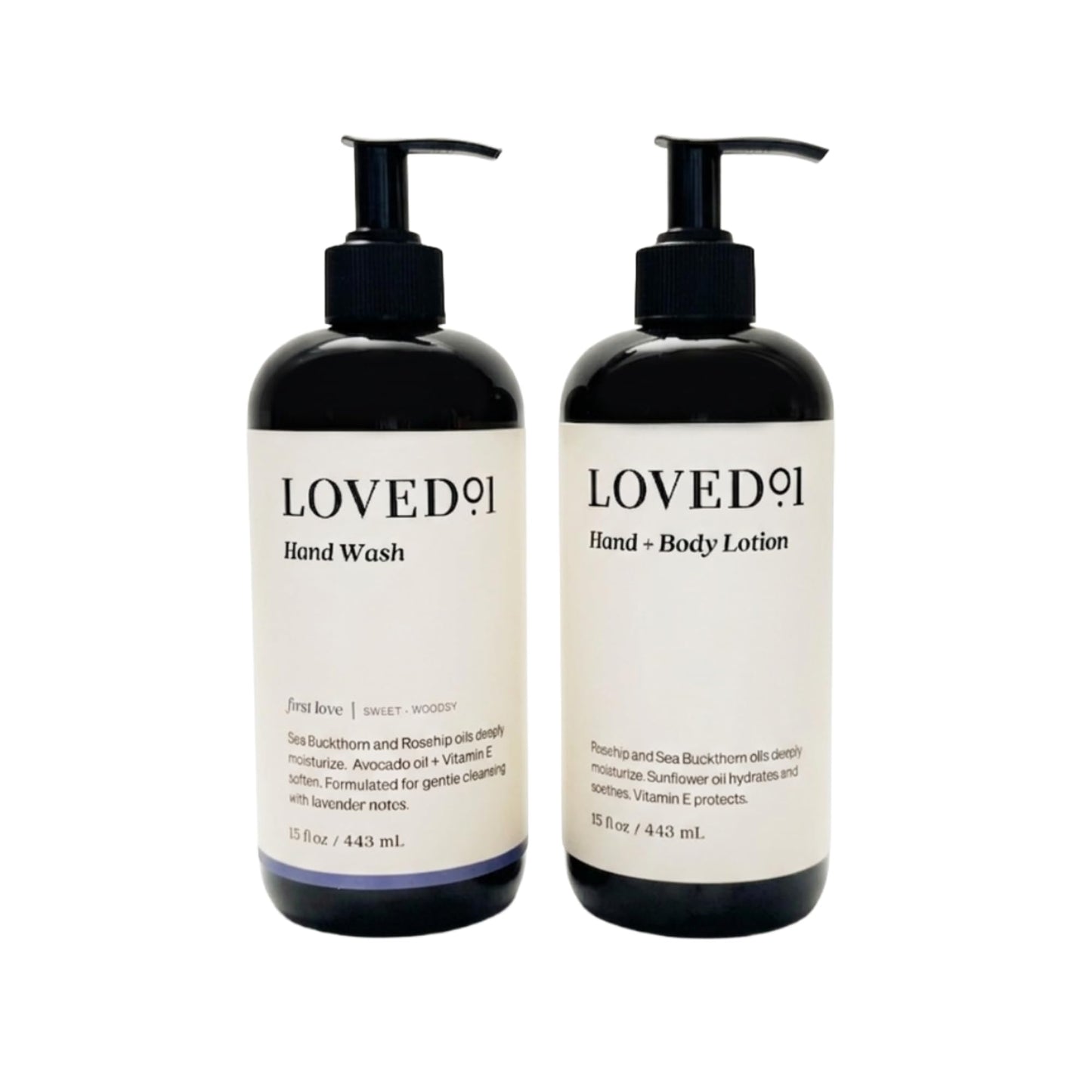 Loved01 Hand Soap and Lotion Set, Oprah's Favorite Things, Cleansing & Moisturizing Bundle (15 Oz Lavender Scented Hand Wash & 15 Oz Unscented Body