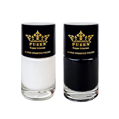 PUEEN MUST HAVE Stamping Polish Collection Set Big 5-FREE Formula Nail Color Lacquer (805 - Black Jack + 806 - Pure White) - BH000872