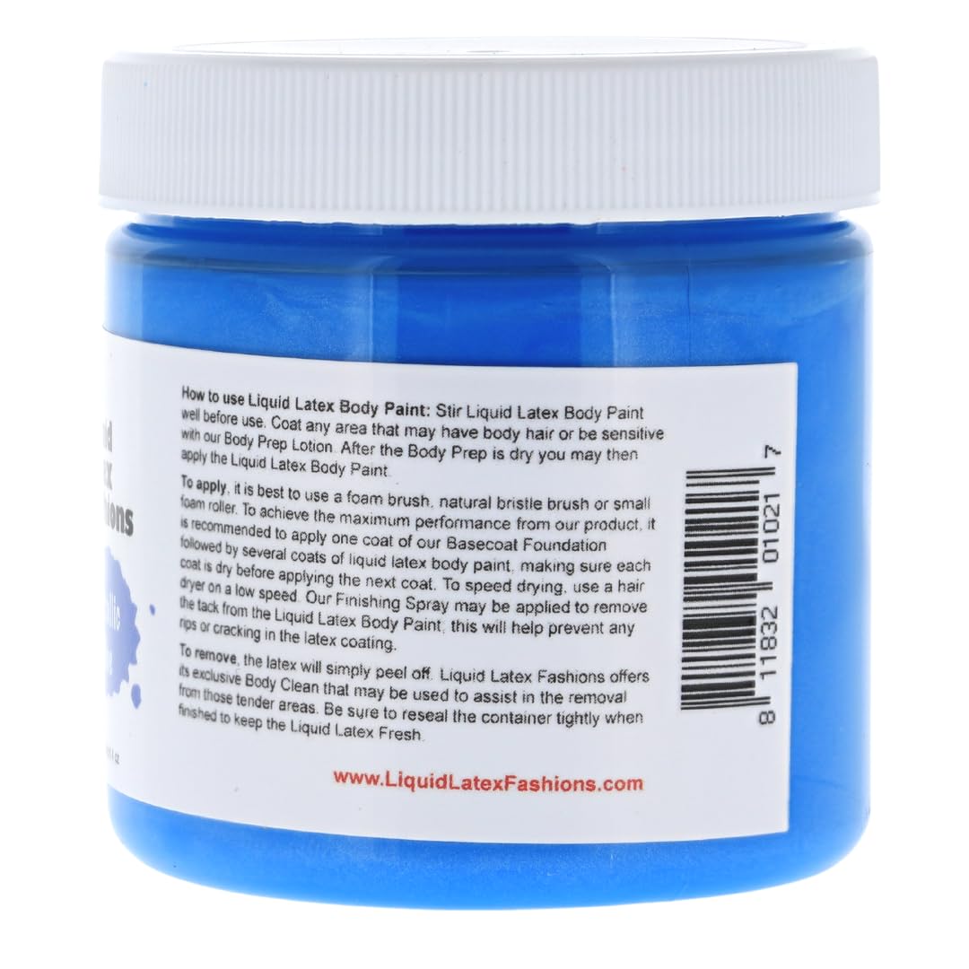 Metallic Blue 4 Oz - Liquid Latex Face and Body Paint, Skin Safe, Non-Toxic, Easy to Apply - Perfect for Costume and Body Painting, Creates Shimmery