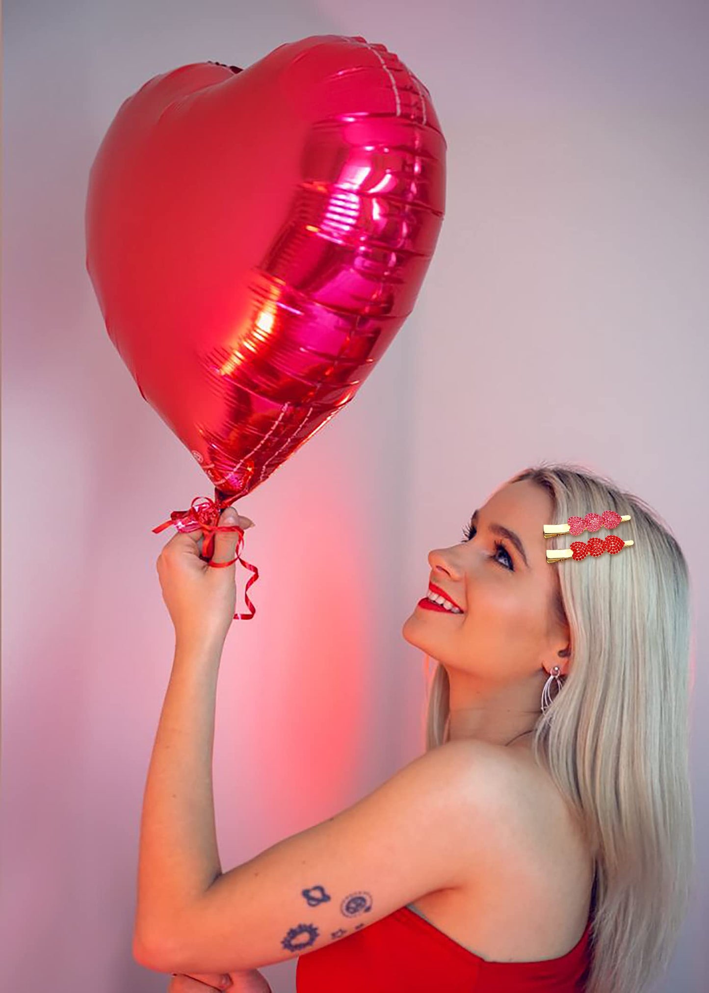 PHALIN 4PCS Valentine’s Day Hair Clips Rhinestone Heart Hairpins for Women Sweet Love Alligator Clips Barrettes Sparkling Styling Hair Accessory (4PCS