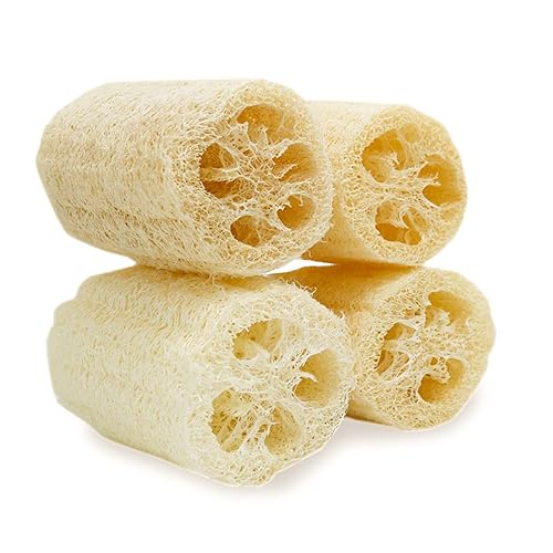 pisdoplop 4" Natural Loofah Exfoliating Body Sponge Scrubber, Plant-Based Organic Loofa Luffa for Men & Women Skin Care Bath Shower Cleaning Back