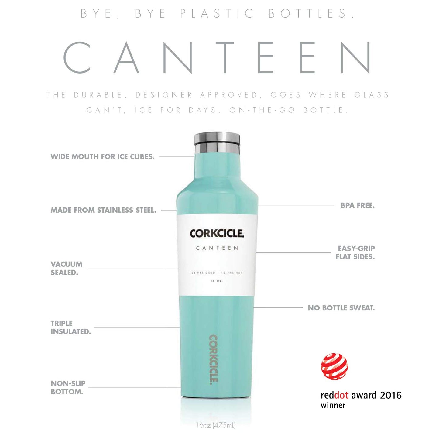 Corkcicle Canteen - Water Bottle and Thermos - Keeps Beverages Cold for Over 25, Hot for Over 12 Hours - Triple Insulated with Shatterproof Stainless