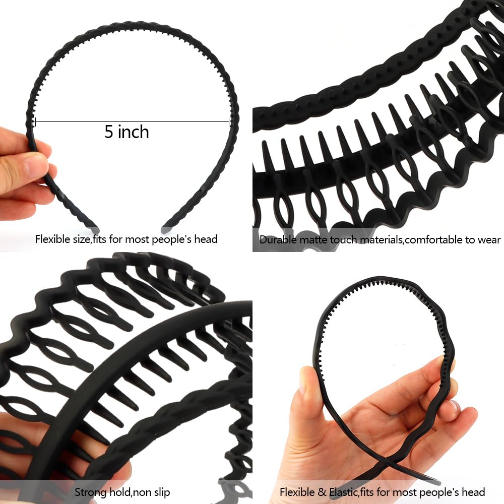 AHONEY 7 Pack Black Headbands for Women Mens Headbands with Teeth Non Slip Hairbands for Women's Hair Accessories Comb Headband Diademas Para Mujer Beauty and Personal Care AHONEY