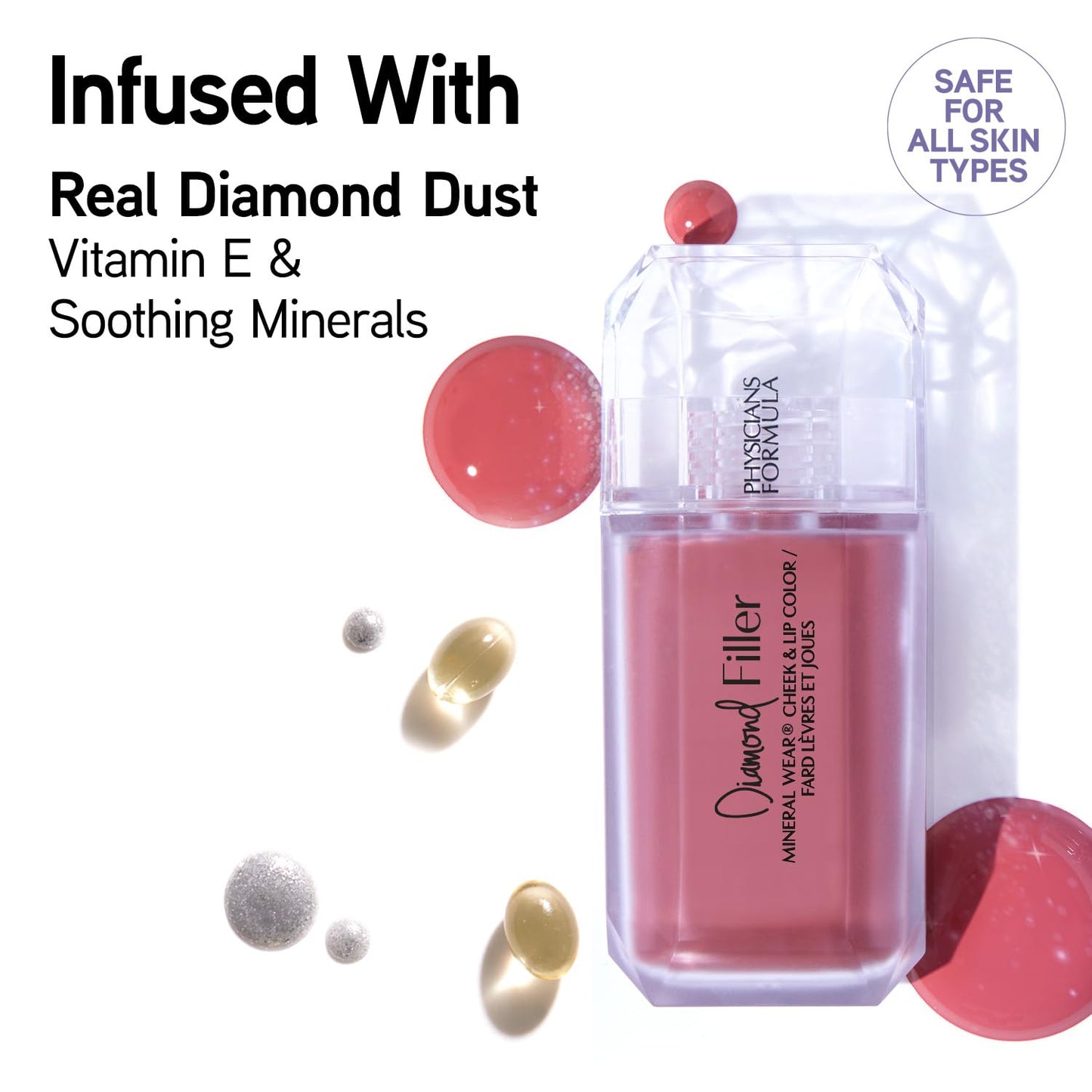 Physicians Formula Mineral Wear®Diamond Filler Cheek & Lip Color, Serum-to-Cream Multi-Use Liquid Blush Formula, Plumps & Smooths for Fuller Looking