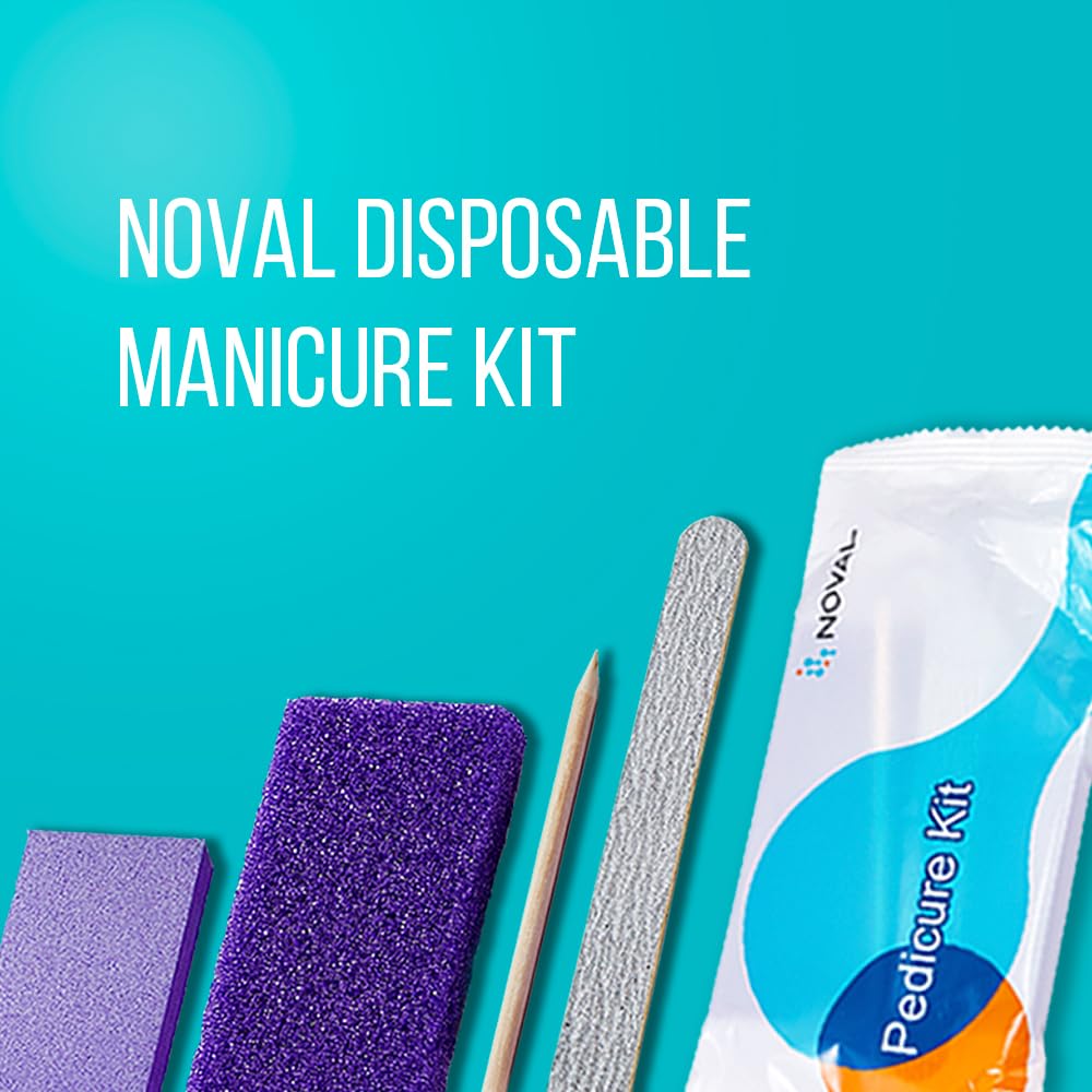 NOVAL Disposable Nail Salon Manicure Pedicure Set Kit Foot for Nail Beauty,4- Piece Including Nail File 80/100 Grit, Pumice, Buffer and Pusher,12 Kits