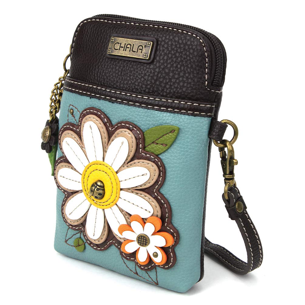 CHALA Plant Life Collection Cell Phone Crossbody Purse-Women PU Leather/Canvas Multicolor Handbag with Adjustable Strap - Daisy - blue