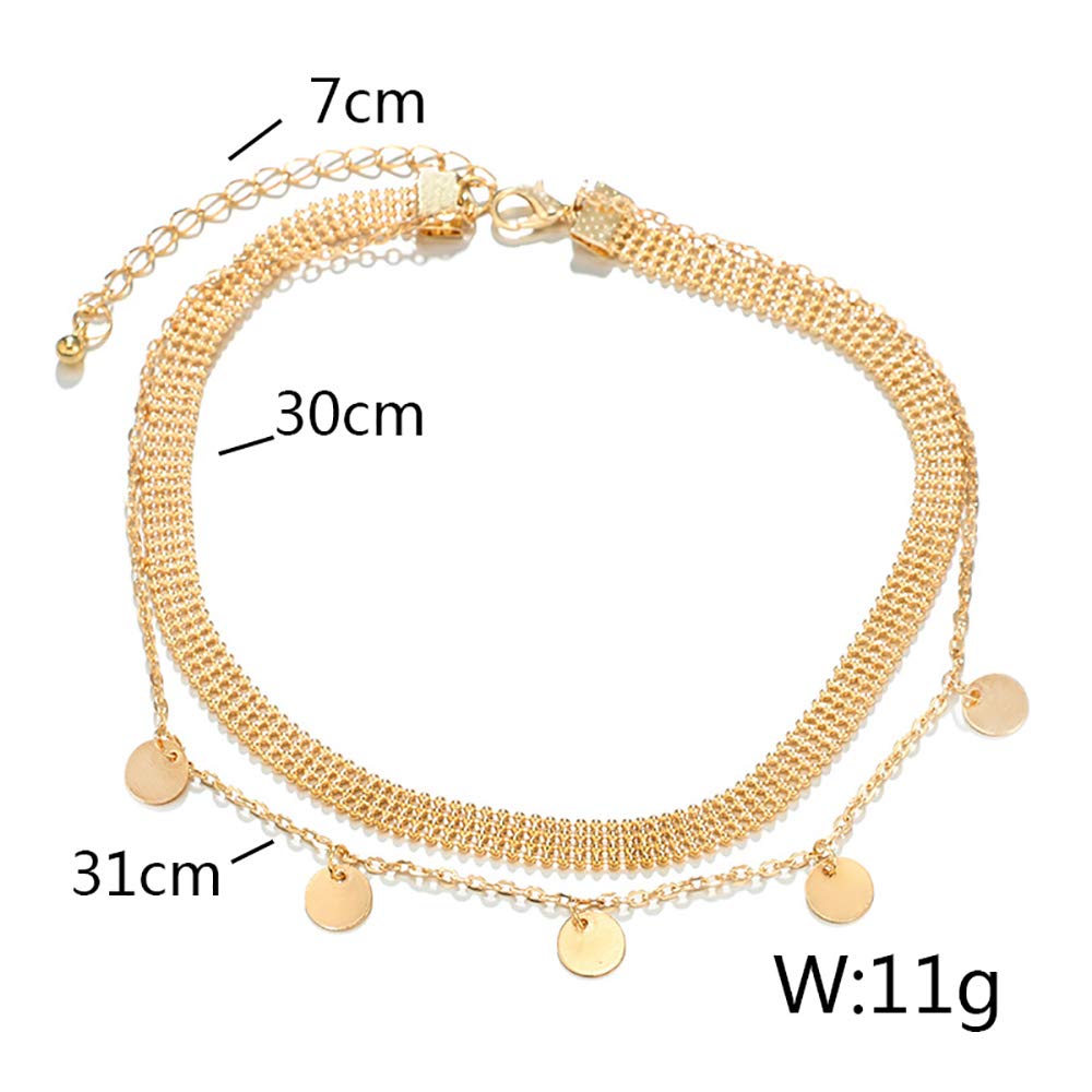 DoubleNine Disc Choker Gold Sequins Coin Bohemian Necklace Layered Delicate Collar for Women Bride Girls