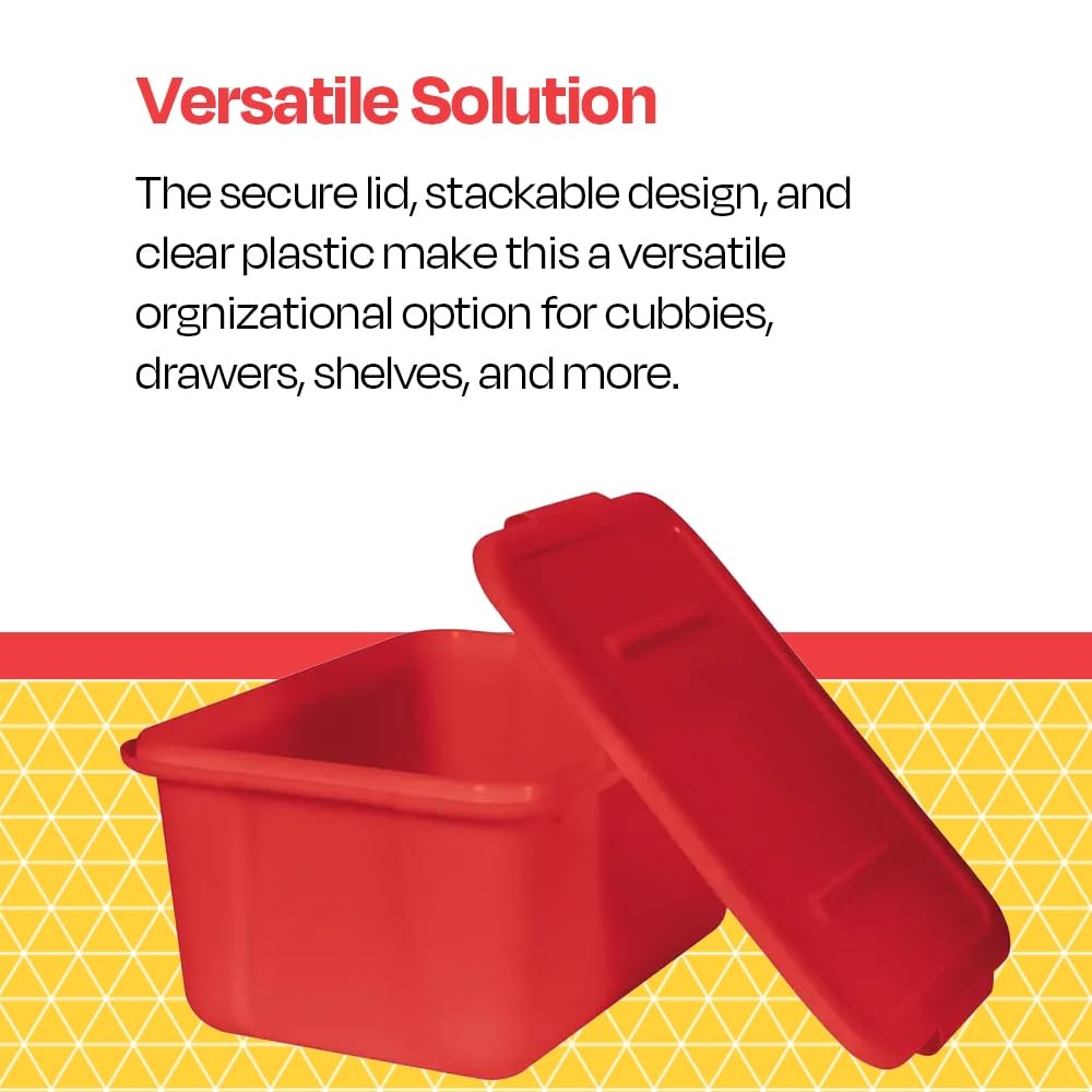 School Smart Storage Bin with Non-Snap Lid, 15 Quart, Red