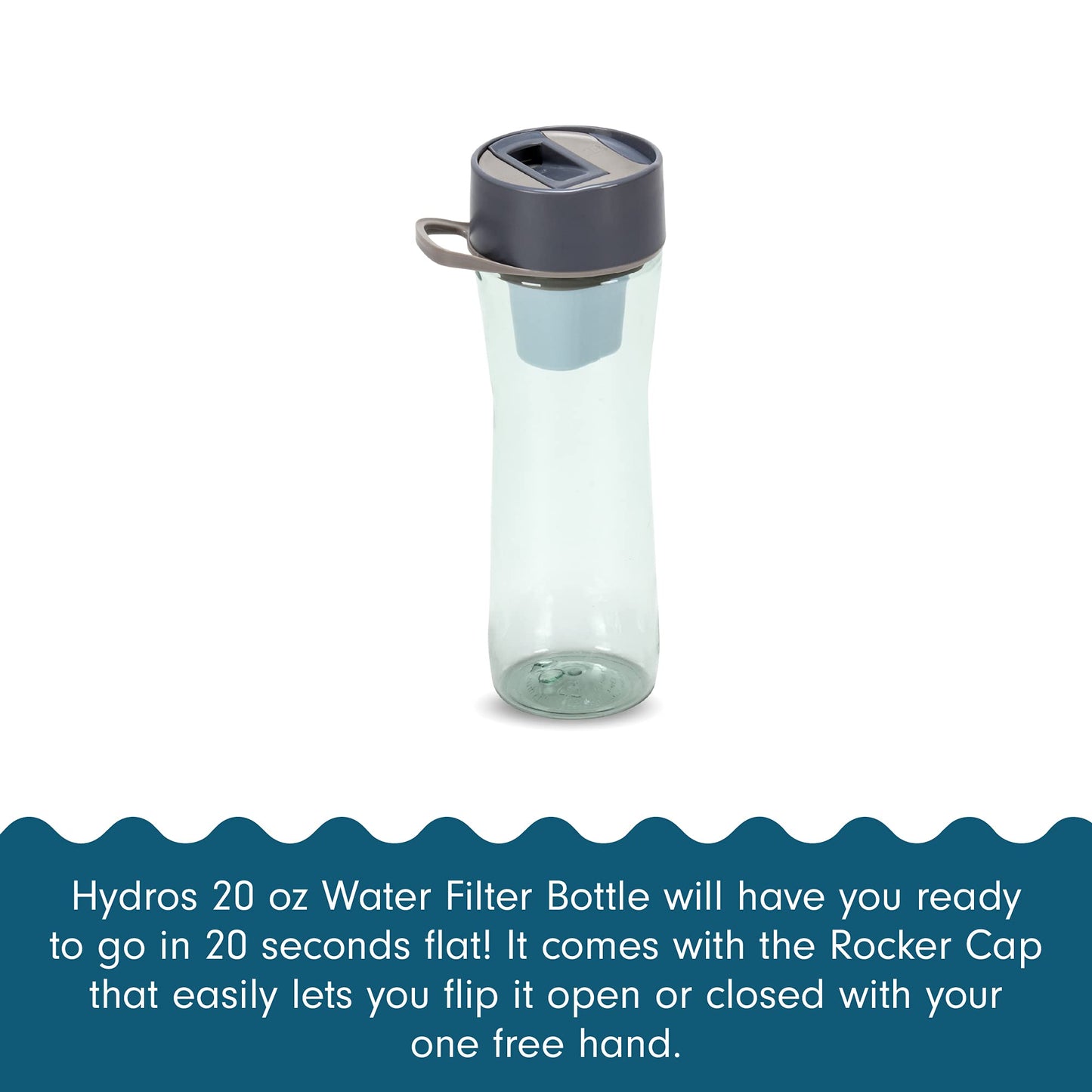 Hydros Water Filter Bottle, 20 Oz, Patented Fast Flo Tech, Dishwasher Safe, 20 Second Quick Fill, Leak Proof, BPA Free, Green