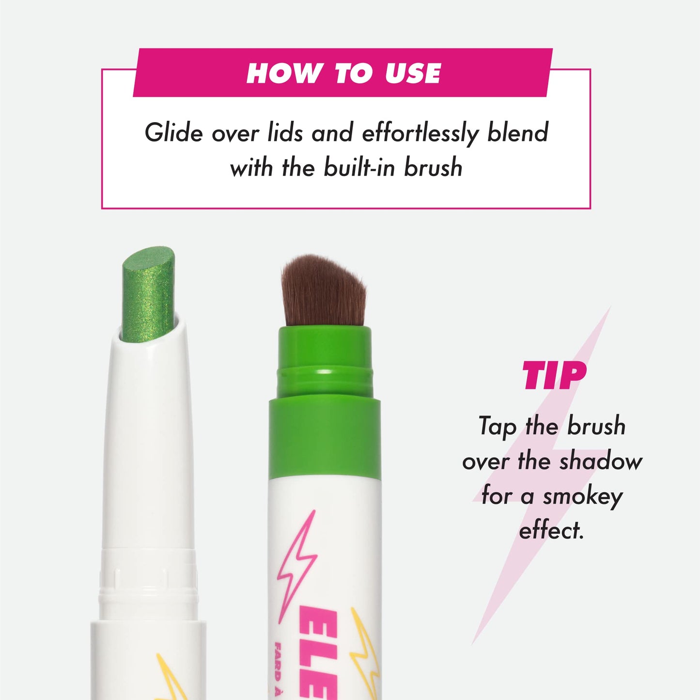 Lime Crime Electric Slide Eyeshadow & Brush Stick, Lets Bounce - Lightweight 2-in-1 Eyeshadow Smudge Stick with Angled Brush for Long Lasting