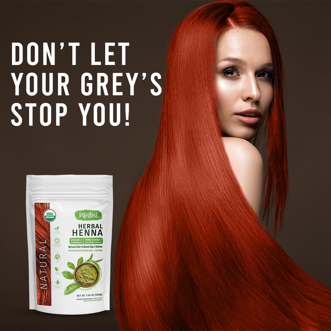 Pardesi Organic Henna Natural 200g - Natural Hair Color & Conditioning Treatment | Halal, Non-GMO, Vegan | Chemical-Free