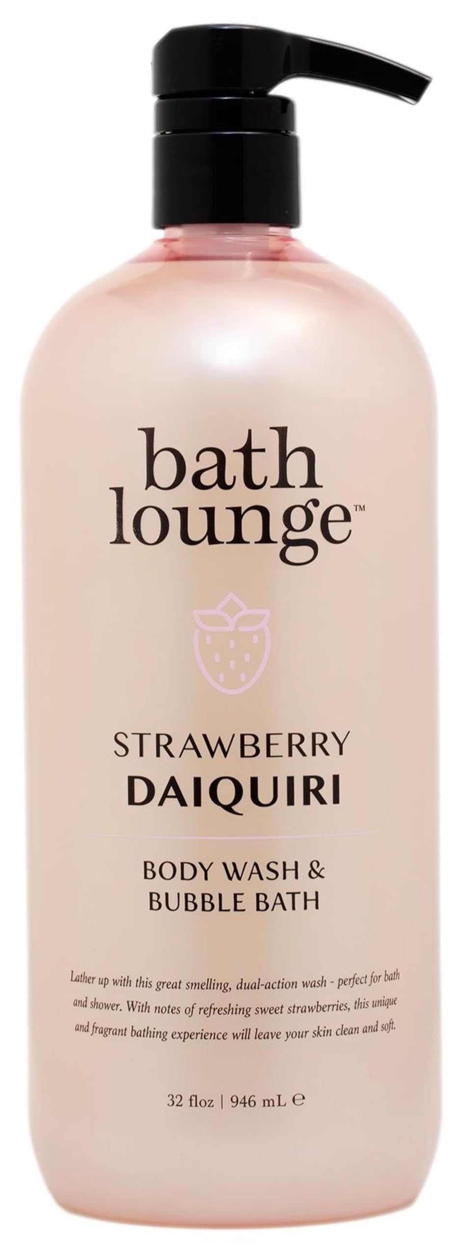 Bath Lounge Body Wash & Bubble Bath - Strawberry Daiquiri, 32 Fl Oz | Refreshing, Cleansing & Smoothing Formula for Bath or Shower | Sweet Strawberry