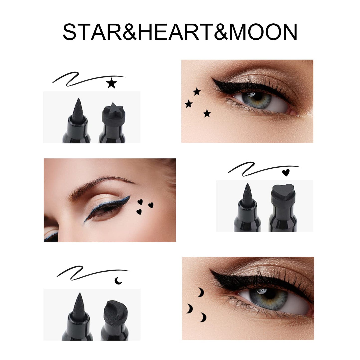 Ownest 3 Pcs Double-sided Liquid Eyeliner Pen,with Eye Makeup Stamp Super Slim Gel Felt Tip High Black Pigment,Waterproof Smudgeproof Long Lasting