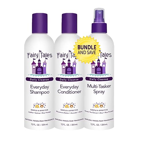 Fairy Tales Daily Cleanse Everyday Kids Shampoo, Conditioner, and Spray set - Gentle Natural Defining, Tangle Free, Moisturizing + Hydrating, Clean +