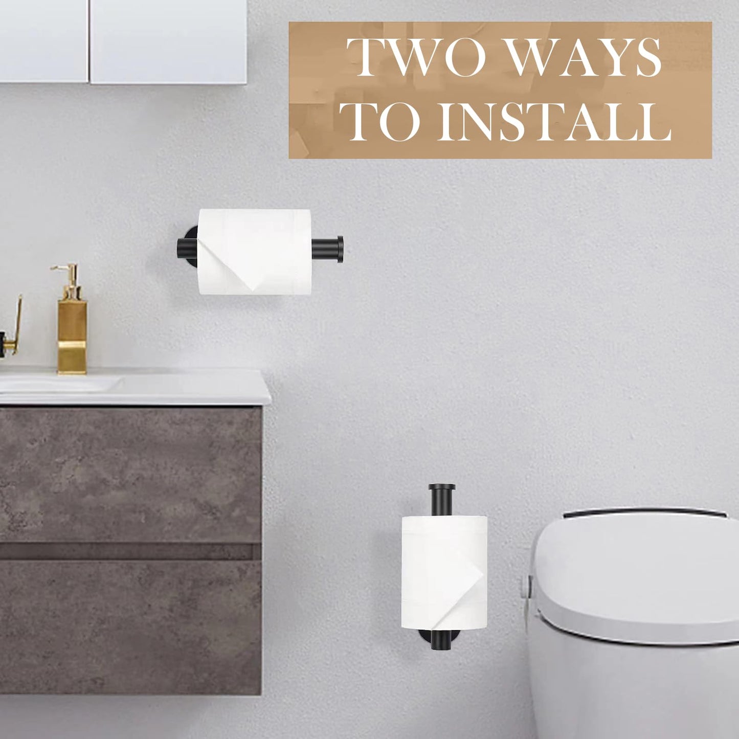 JOPOFI Self Adhesive Toilet Paper Holder – No-Drill Wall Mount, SUS 304 Stainless Steel, Matte Black Bathroom Roll Holder