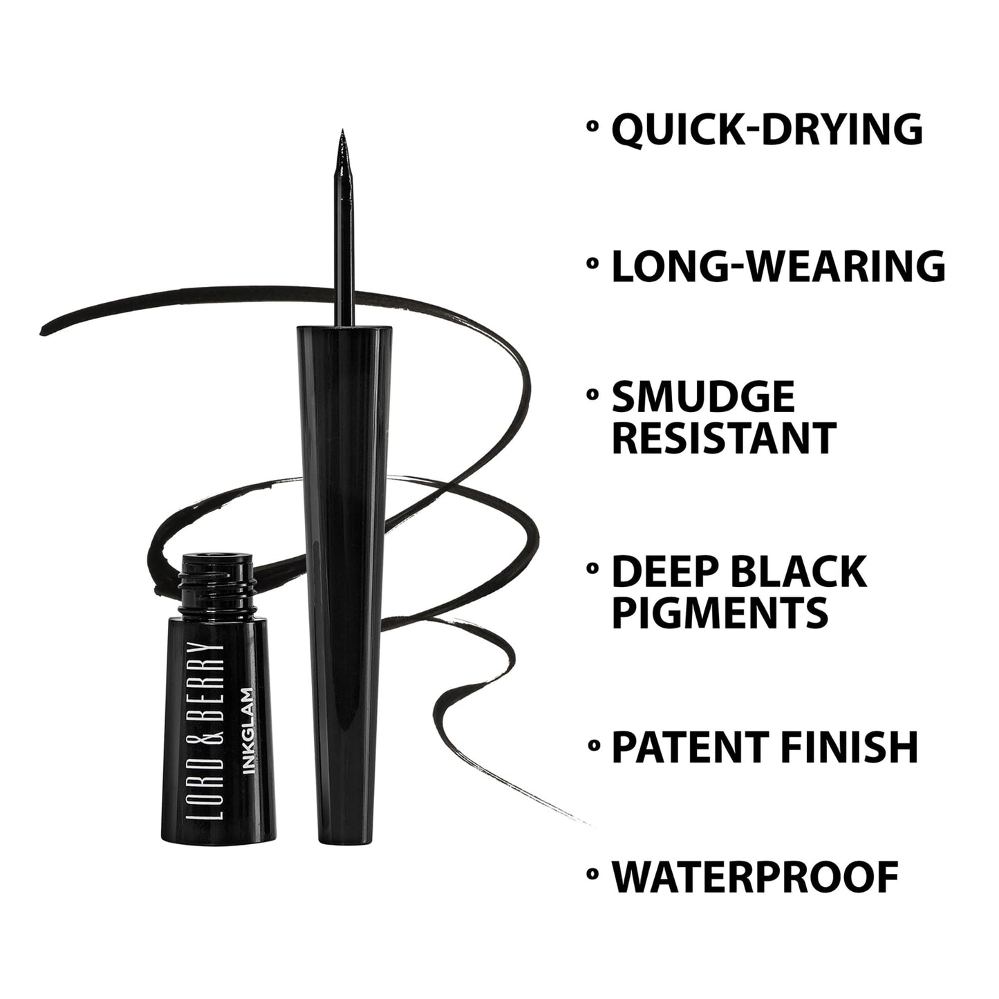 Lord and Berry Inkglam Eyeliner - Eye Makeup for Natural to Bold Looks - Waterproof Eyeliner with 24 Hour Wear - Shiny Finish - 1121 Black - 0.03 oz