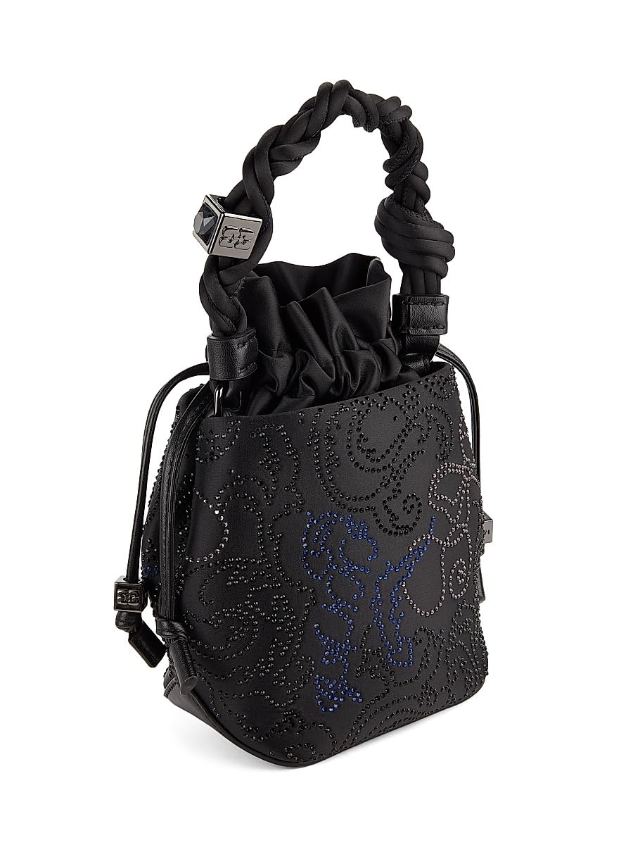Ganni, Flower Crystal Mini Bou Bucket Bag, Black