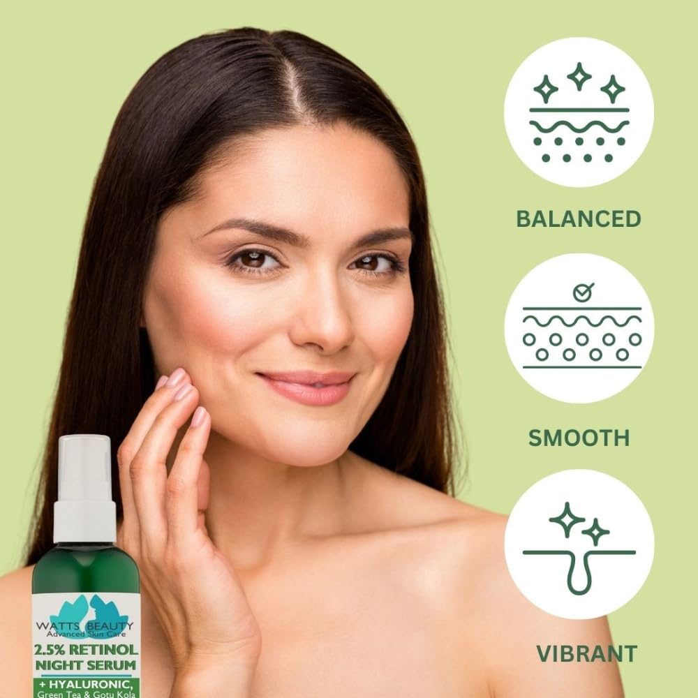 Watts Beauty 2.5% Retinol Serum Enhanced with 50% Hyaluronic Acid - Anti Aging Retinol for Fine Lines, Wrinkles, Blemishes, Large Pores & More - No