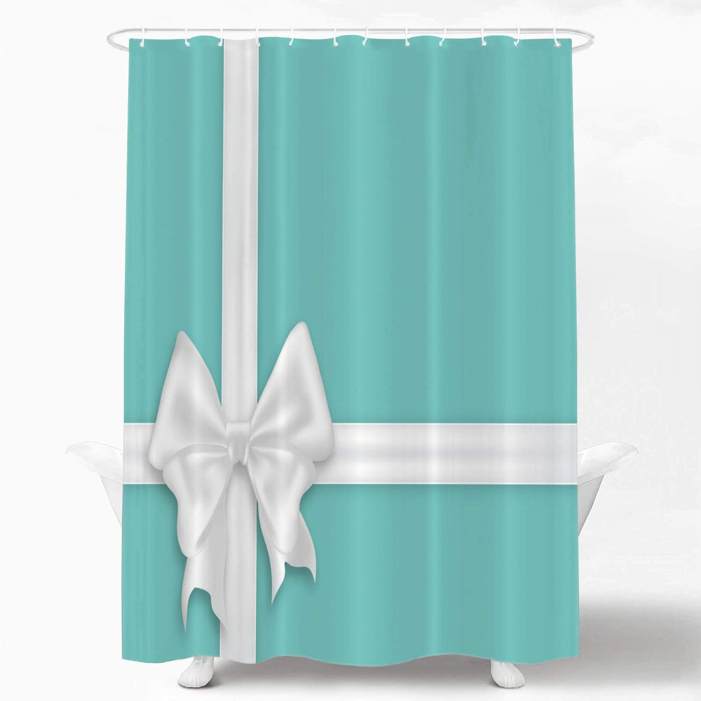 Shrahala White Elegant Turquoise Decorative Shower Curtain, Elegant Turquoise Christmas Shower Curtain for Shower Stall Bathtubs Bathroom Decor…