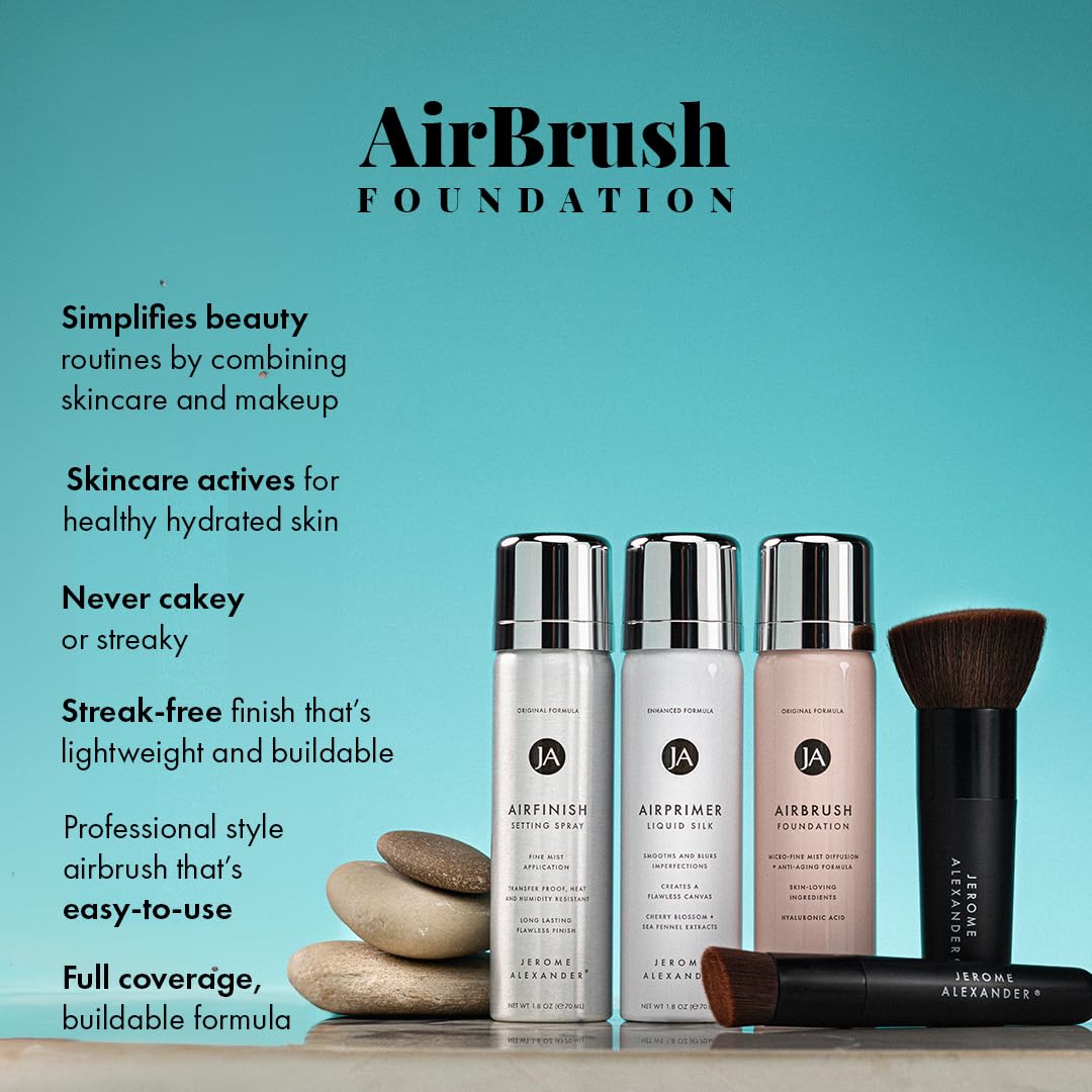 MagicMinerals AirBrush Foundation Set by Jerome Alexander - Complete 5pc Spray Makeup Set with Foundation, Primer, and Setting/Finishing Spray -